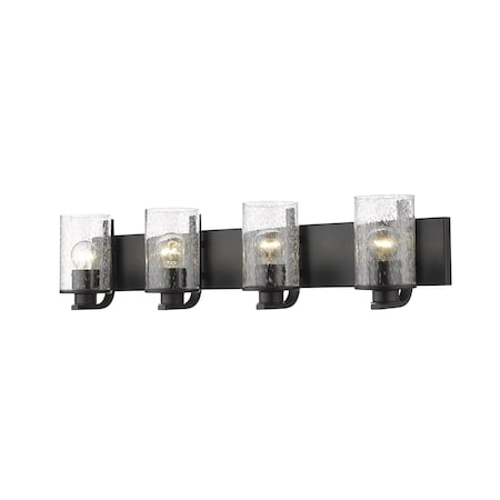 Z-Lite Beckett 4 Light Vanity, Matte Black And Clear Seedy 492-4V-MB